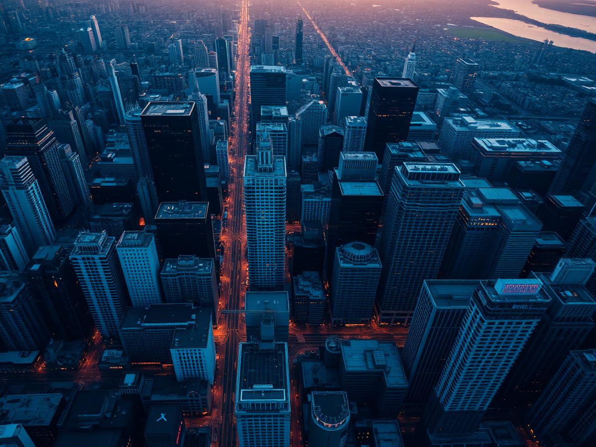 Aerial view of a downtown business district